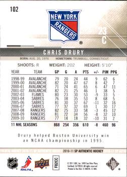 2010-11 SP Authentic #102 Chris Drury Back