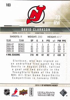 2010-11 SP Authentic #103 David Clarkson Back