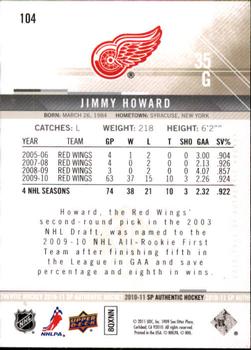 2010-11 SP Authentic #104 Jimmy Howard Back