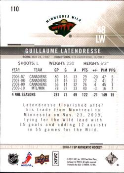 2010-11 SP Authentic #110 Guillaume Latendresse Back