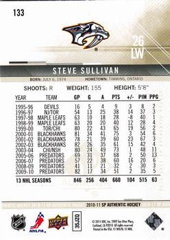 2010-11 SP Authentic #133 Steve Sullivan Back
