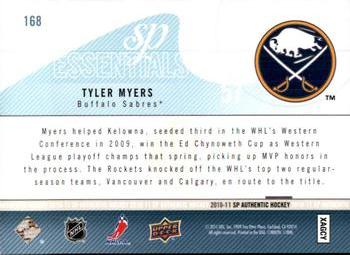 2010-11 SP Authentic #168 Tyler Myers Back