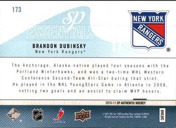 2010-11 SP Authentic #173 Brandon Dubinsky Back