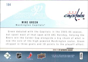 2010-11 SP Authentic #184 Mike Green Back