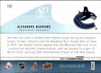 2010-11 SP Authentic #197 Alexandre Burrows Back
