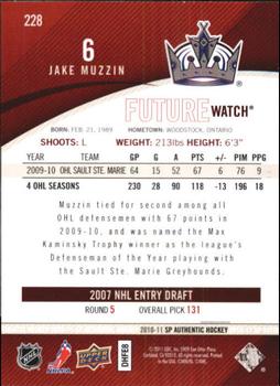 2010-11 SP Authentic #228 Jake Muzzin Back