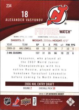 2010-11 SP Authentic #234 Alexander Vasyunov Back