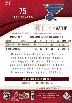 2010-11 SP Authentic #243 Ryan Reaves Back