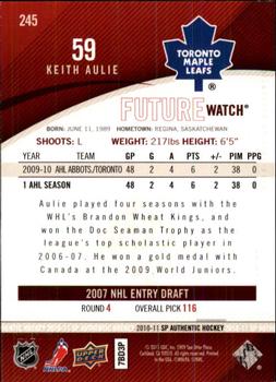 2010-11 SP Authentic #245 Keith Aulie Back