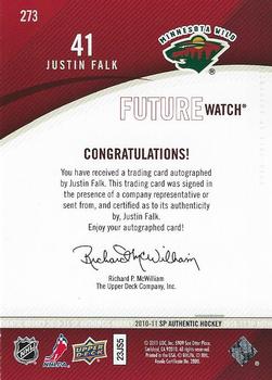 2010-11 SP Authentic #273 Justin Falk Back
