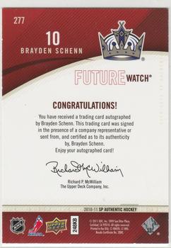 2010-11 SP Authentic #277 Brayden Schenn Back