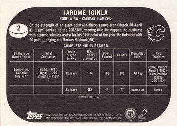 2002-03 Topps Heritage #2 Jarome Iginla Back