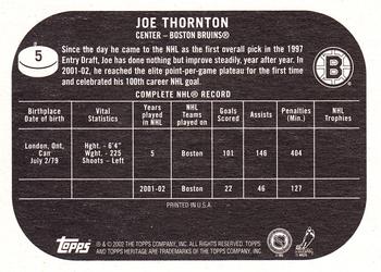 2002-03 Topps Heritage #5 Joe Thornton Back