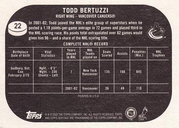 2002-03 Topps Heritage #22 Todd Bertuzzi Back