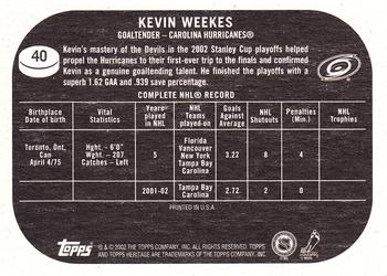 2002-03 Topps Heritage #40 Kevin Weekes Back