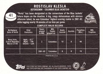 2002-03 Topps Heritage #41 Rostislav Klesla Back