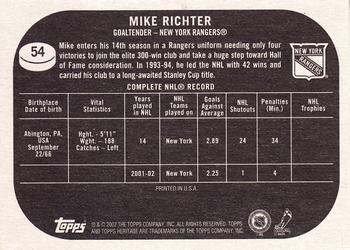 2002-03 Topps Heritage #54 Mike Richter Back