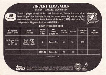 2002-03 Topps Heritage #69 Vincent Lecavalier Back