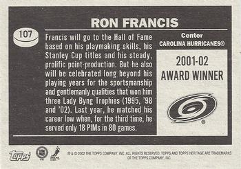 2002-03 Topps Heritage #107 Ron Francis Back