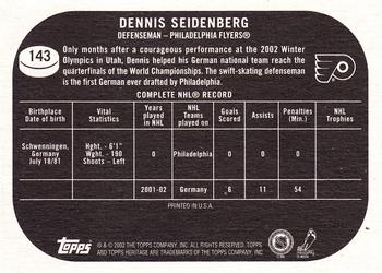 2002-03 Topps Heritage #143 Dennis Seidenberg Back