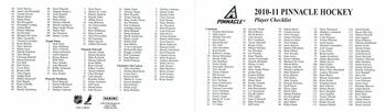 2010-11 Panini Pinnacle #NNO Player Checklist Booklet Front