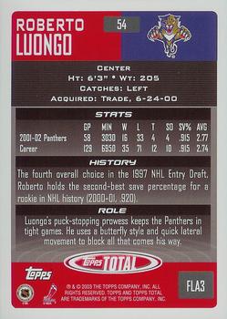 2002-03 Topps Total #54 Roberto Luongo Back