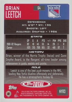 2002-03 Topps Total #64 Brian Leetch Back