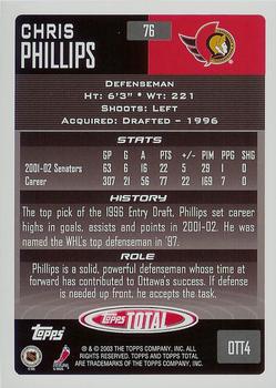 2002-03 Topps Total #76 Chris Phillips Back