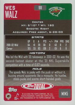 2002-03 Topps Total #98 Wes Walz Back