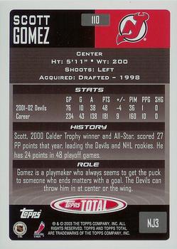 2002-03 Topps Total #110 Scott Gomez Back