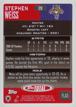 2002-03 Topps Total #128 Stephen Weiss Back
