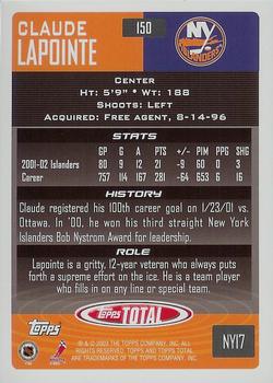 2002-03 Topps Total #150 Claude Lapointe Back