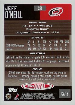 2002-03 Topps Total #241 Jeff O'Neill Back