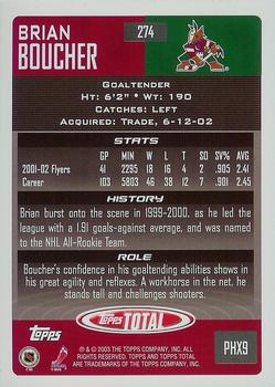 2002-03 Topps Total #274 Brian Boucher Back