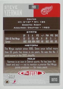 2002-03 Topps Total #289 Steve Yzerman Back