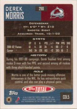 2002-03 Topps Total #290 Derek Morris Back