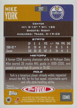 2002-03 Topps Total #297 Mike York Back