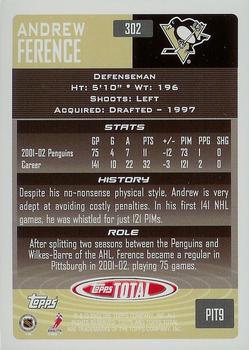 2002-03 Topps Total #302 Andrew Ference Back