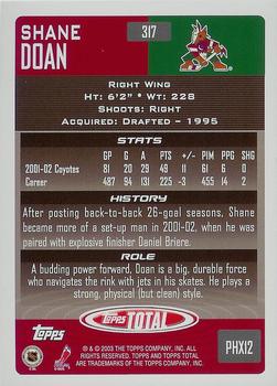 2002-03 Topps Total #317 Shane Doan Back