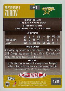 2002-03 Topps Total #346 Sergei Zubov Back