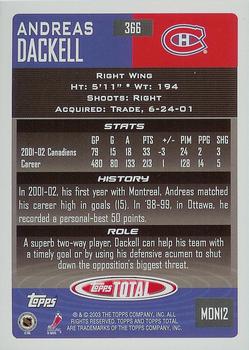 2002-03 Topps Total #366 Andreas Dackell Back