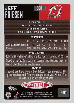 2002-03 Topps Total #380 Jeff Friesen Back