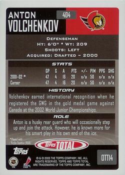 2002-03 Topps Total #404 Anton Volchenkov Back