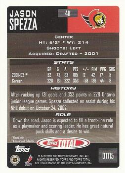 2002-03 Topps Total #411 Jason Spezza Back
