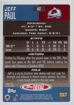 2002-03 Topps Total #412 Jeff Paul Back