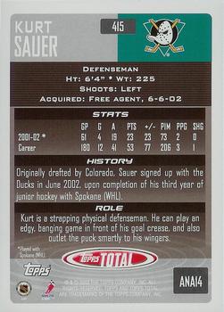 2002-03 Topps Total #415 Kurt Sauer Back