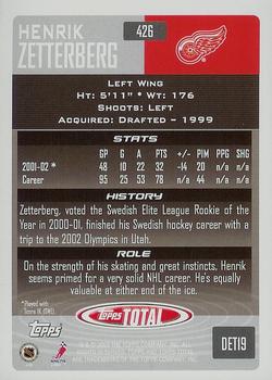 2002-03 Topps Total #426 Henrik Zetterberg Back