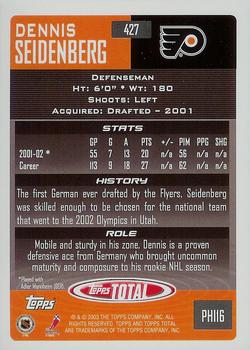 2002-03 Topps Total #427 Dennis Seidenberg Back