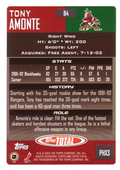 2002-03 Topps Total #84 Tony Amonte Back