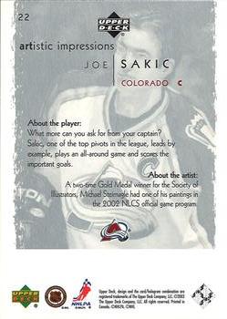 2002-03 Upper Deck Artistic Impressions #22 Joe Sakic Back